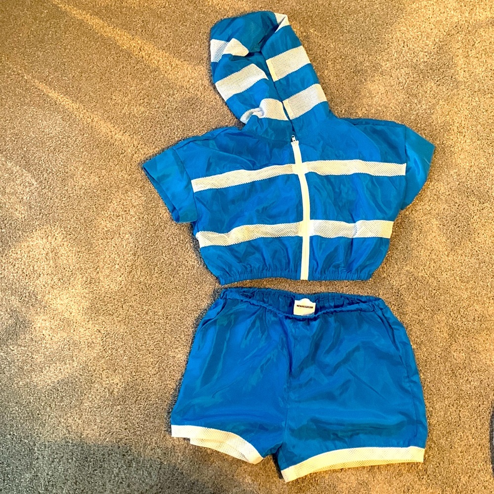 Fashion Nova Sport two piece blue and white short-outfit